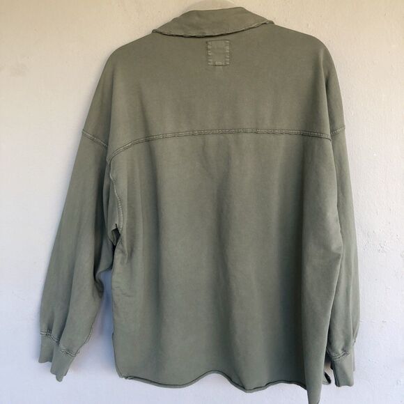 Aerie Henley Sweatshirt Top Women L Army Green Oversize Distressed Button Cozy - Picture 6 of 14